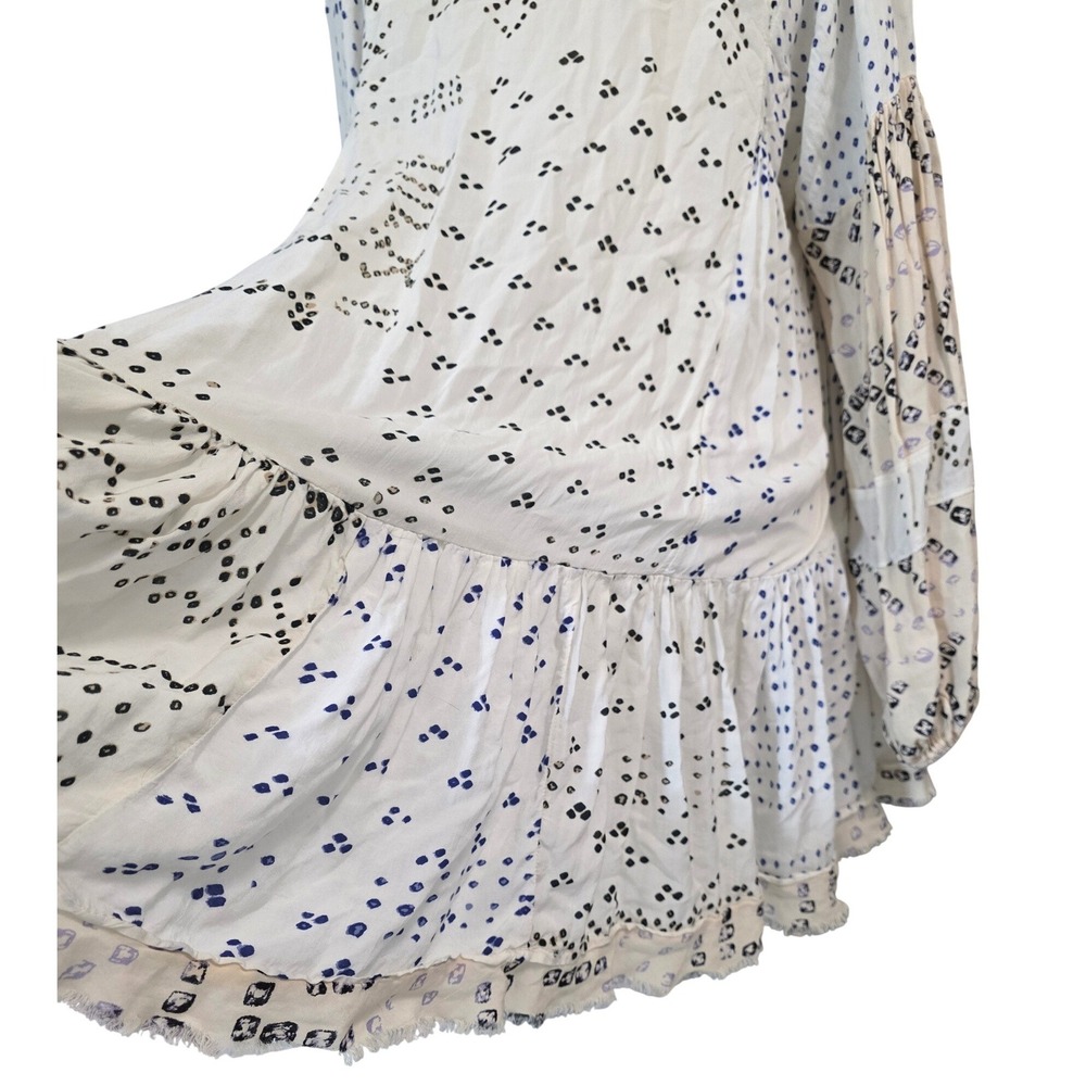 Free People White Blue Dot Print Tiered Ruffle Mini Dress XS - Picture 10 of 12